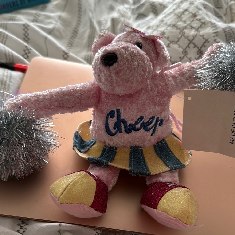 Pink Cheerleader Bear Plush with Pom Poms